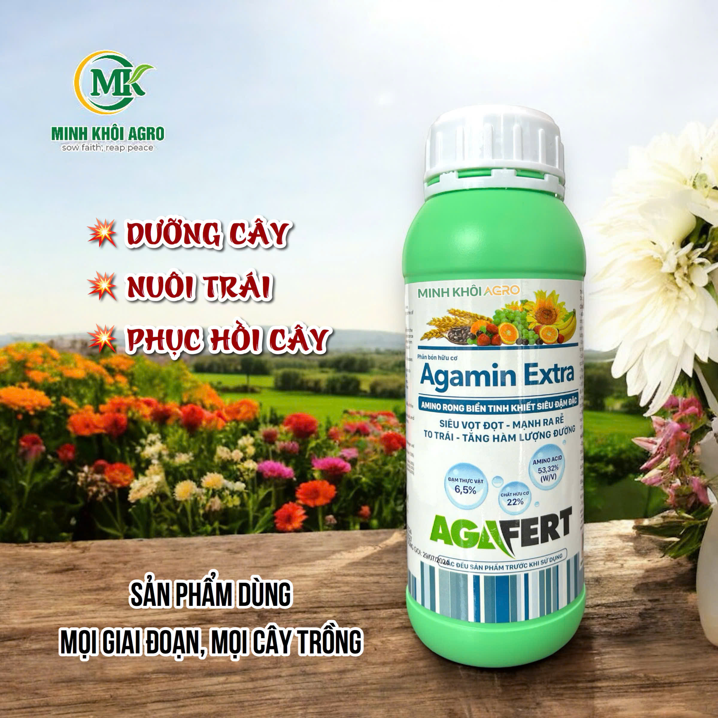 Phân bón hữu cơ Agamin Extra | Amino Acid & Rong biển siêu đậm đặc